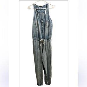 Lovestitch Size Small Lightwash Denim Cropped Jumpsuit with Drawstring Waist